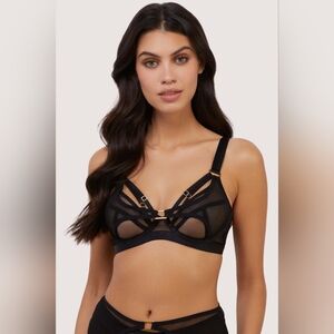 Playful Promises Holland Strappy Fishnet and Mesh Plunge Bra Fetish 32B NWT